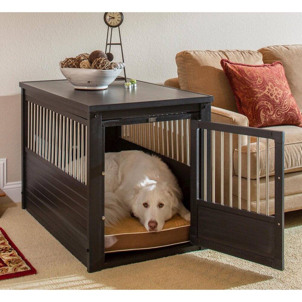 Angle. New Age Pet - ECOFLEX Dog Crate End Table - Espresso X-Large.