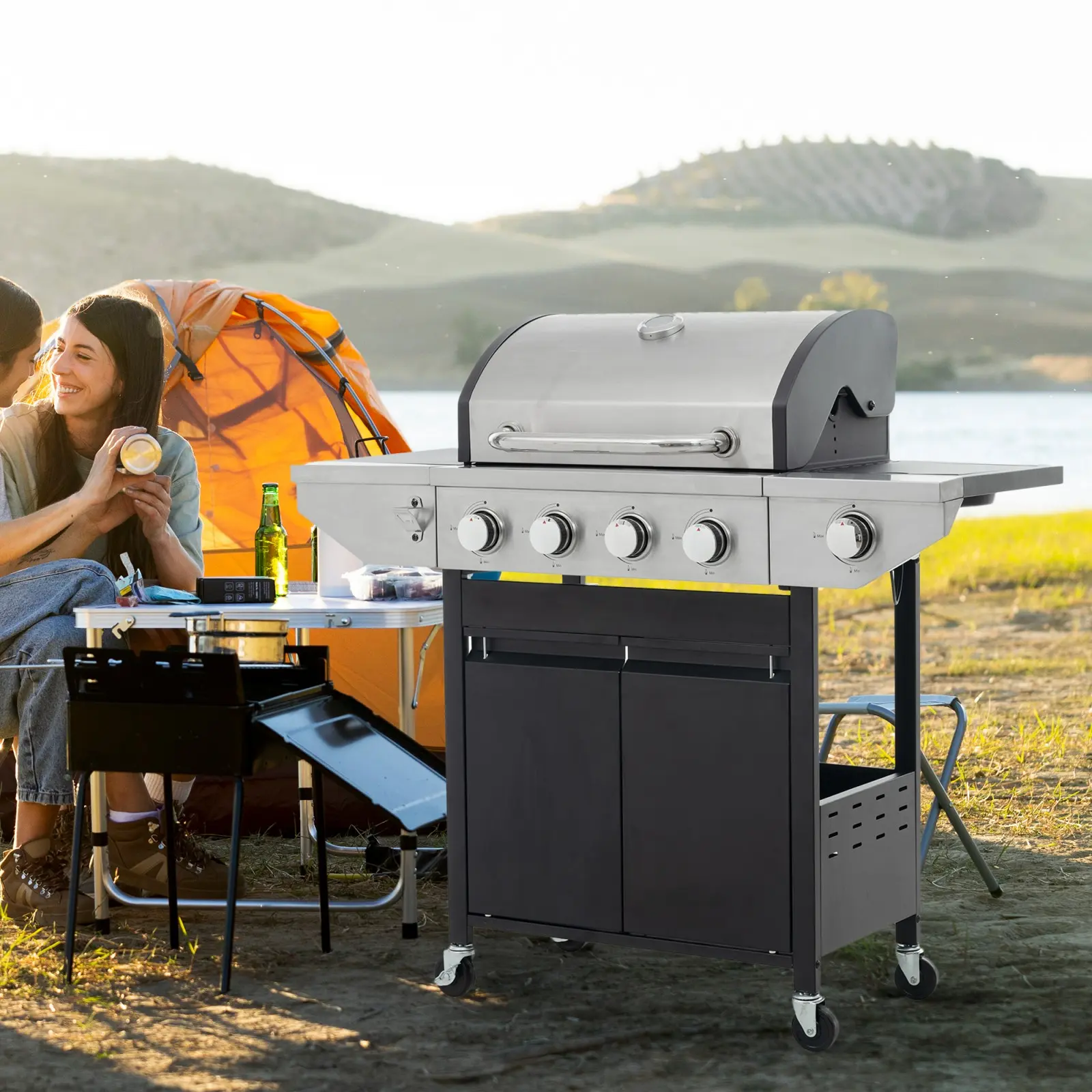 Alt View 7. Ecooso - Propane Grill 4 Burner Barbecue Grill Stainless Steel Gas Grill with Side Burner, 46,500 BTU Outdoor Cooking, Patio - Silver.