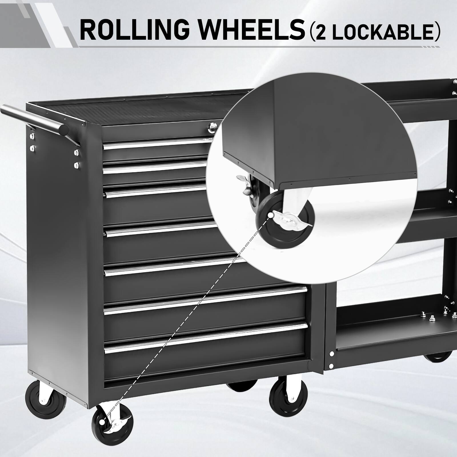Winado 7 Drawer Tool Chest with Side Shelves, Lock & Key, 6 Wheels