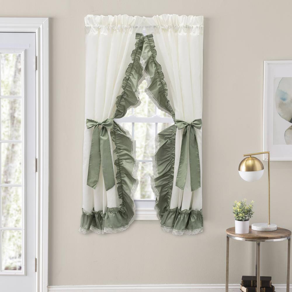 Angle. Ellis Curtain - Ellis Curtain Madelyn Ruffled Victorian Priscillas 1.5" Rod Pocket Curtain Panel 100" x 72" Sage - Sage.