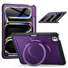 Dteck - Heavy Duty Shockproof Case for Apple iPad Pro (M5) 13" 2025/iPad Pro 13-inch (M4) 2024,Rugged Stand Cover+Shoulder Strap - Purple