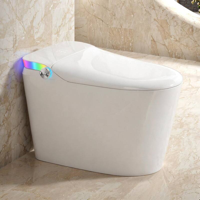 Angle. Vipbear - Smart Toilet with Bidet Built in,with Heated Seat and Night Light,with Auto Soft Close, Deodorization,Dryer, Foot Sensor - White.