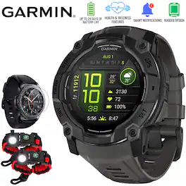 Garmin - Instinct 3 50mm GPS Smartwatch, AMOLED, Black w/ Black Band + Accessories Bundle - Black with Charcoal Band - (2025)