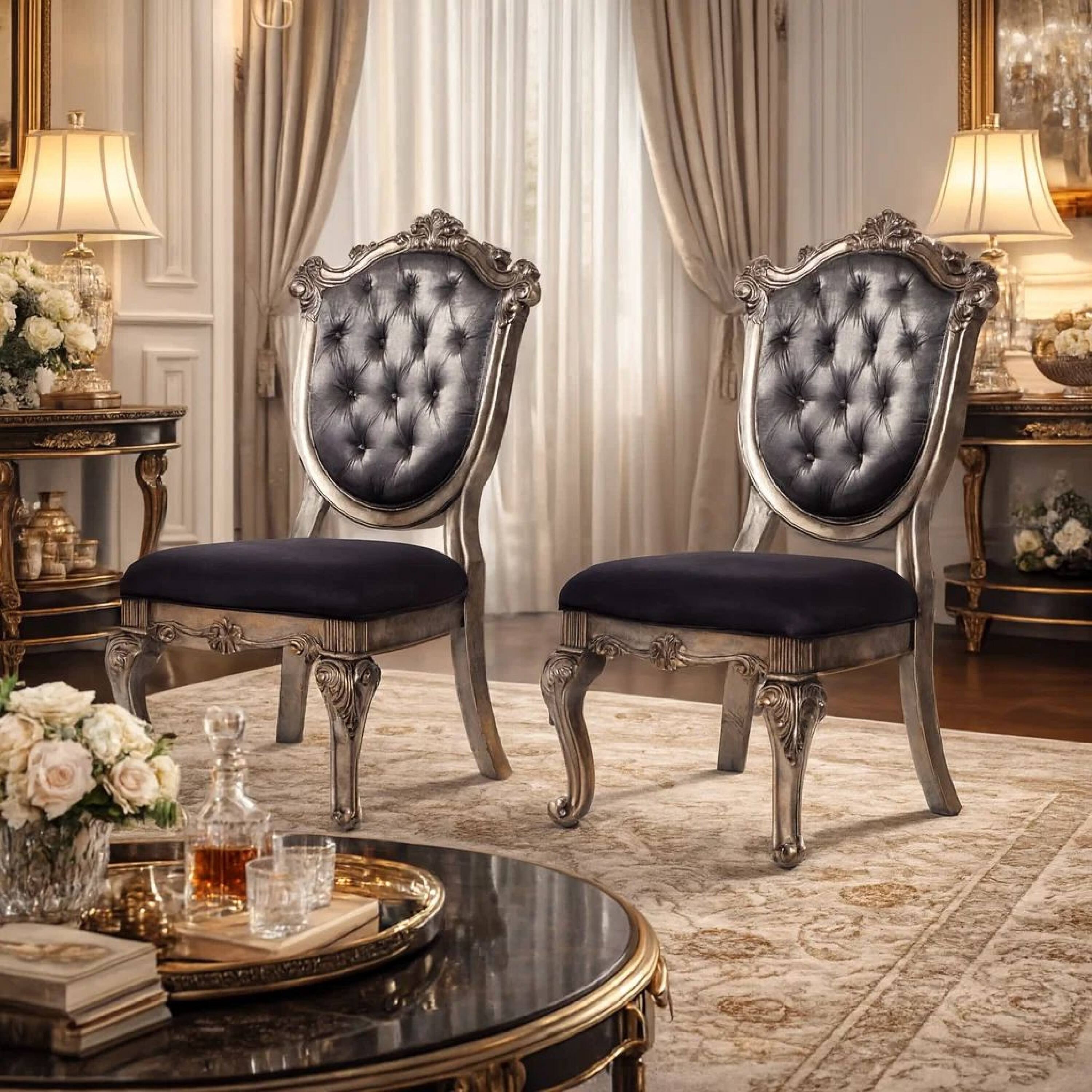 Alt View 6. Manhattan Lane - 28 Inch Wide Wood Dining Chair, Set of Two - Gray and Silver.