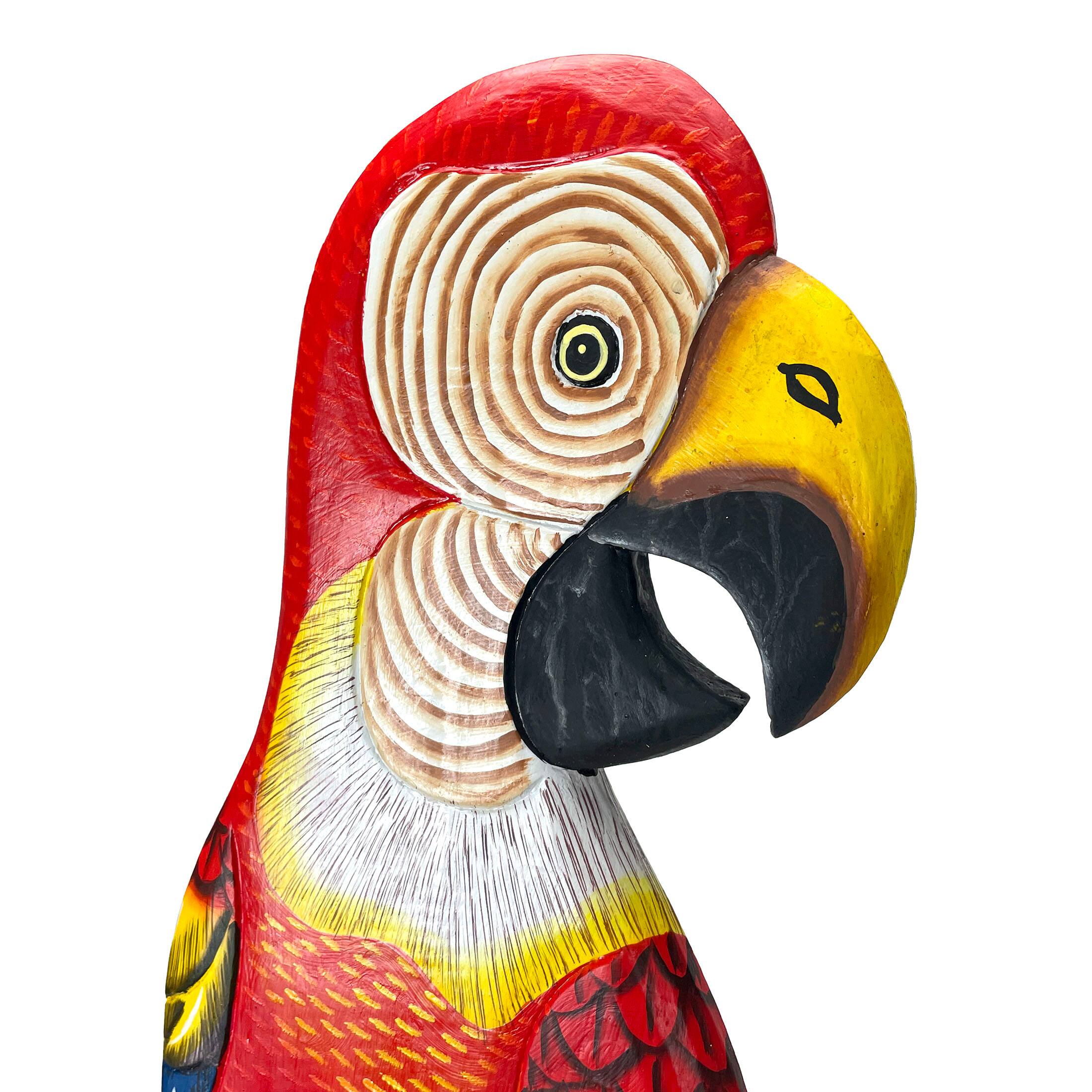 Alt View 2. Chesapeake Bay - Wood Parrot Wall Decor 38" Hand-Carved Macaw Sculpture Tropical Bird Art - Red.
