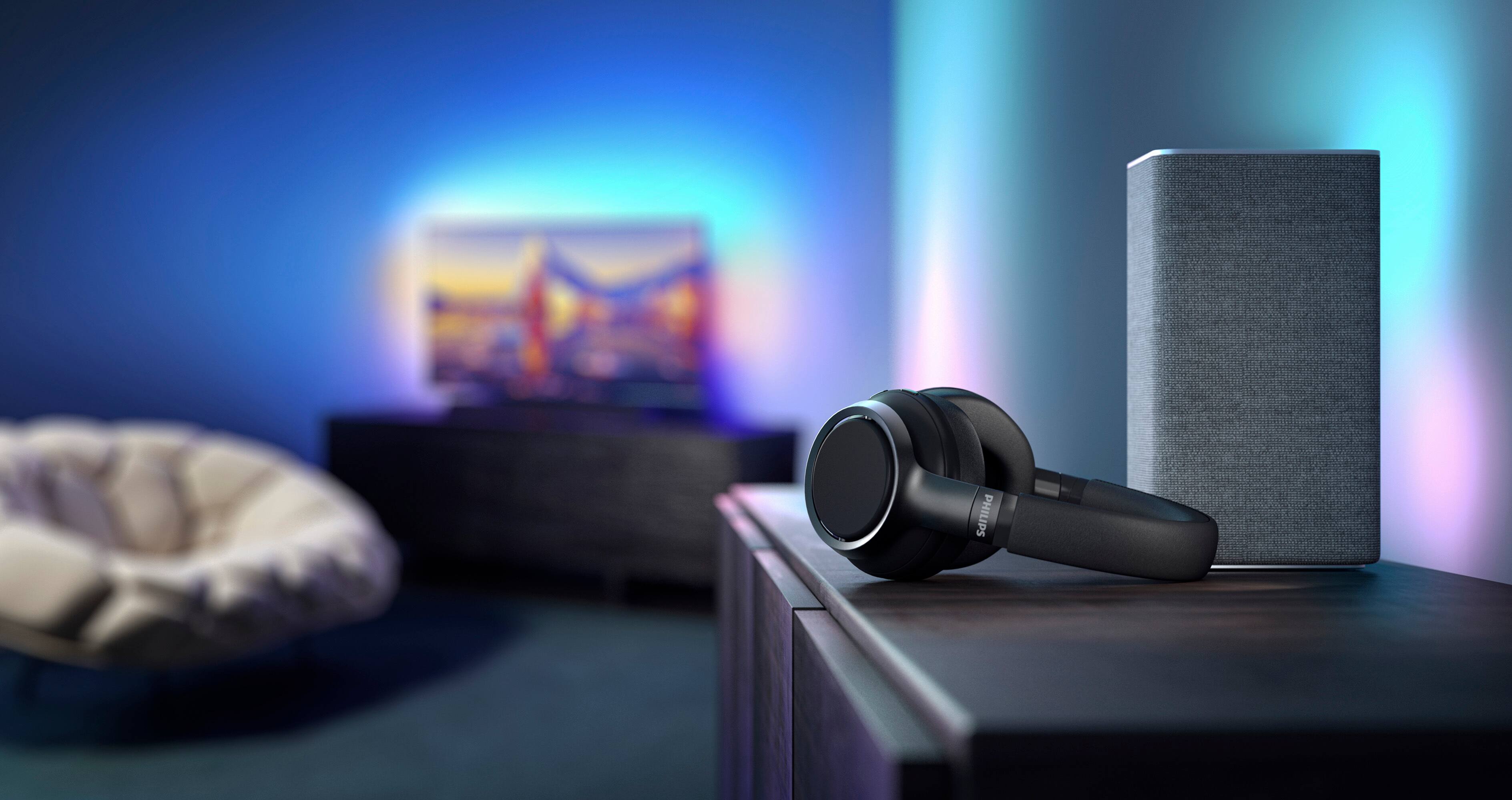 Angle. Philips - Philips Audio W6205 Bluetooth Speaker with H9505BK Over-Ear Wireless Headphones - Black.