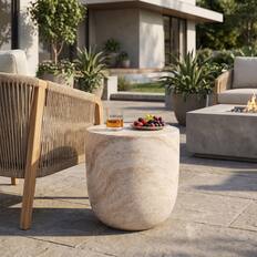 Front. Loheer - Loheer Concrete Side Table Outdoor End Table Travertine Finish Barrel Side Table Lightweight Indoor Outdoor Table - Travertine.