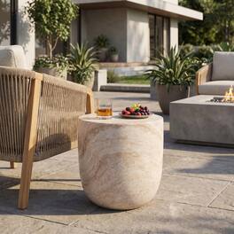 Loheer - Concrete Side Table Outdoor End Table Finish Barrel Side Table Lightweight Indoor Outdoor Table - Travertine