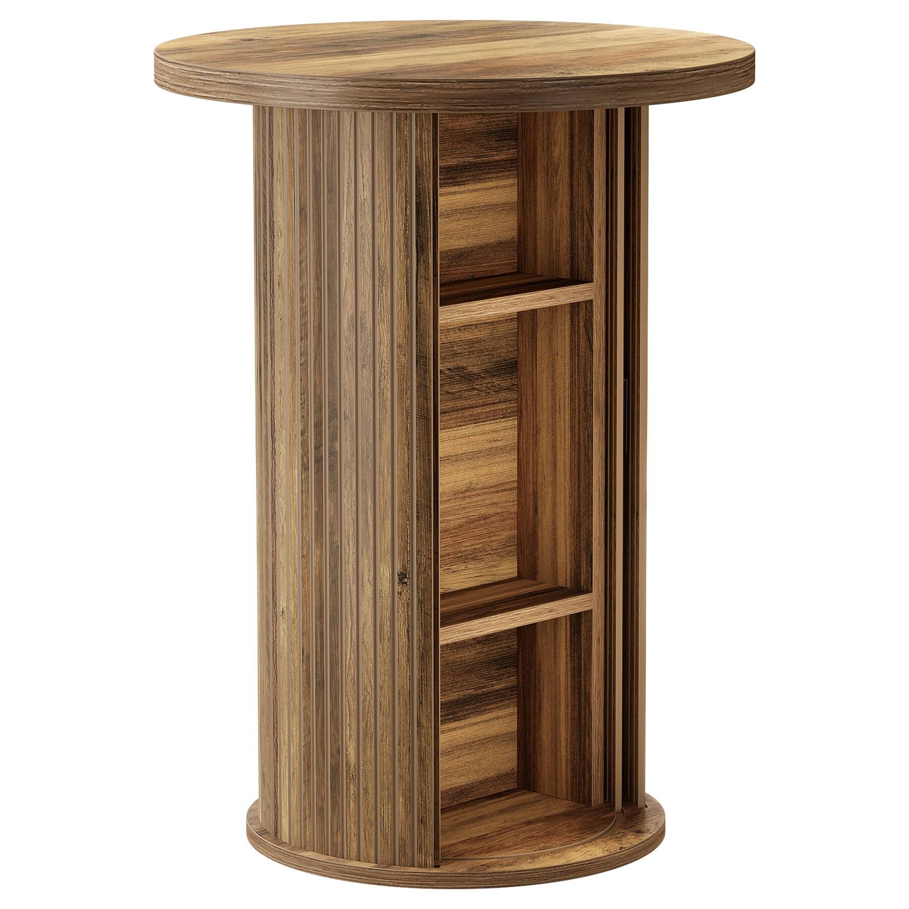 Alt View 5. Tribesigns - Bar Table with Engineered Wood Construction, Storage Shelves and Round Top for Dining Room and Kitchen - Brown.