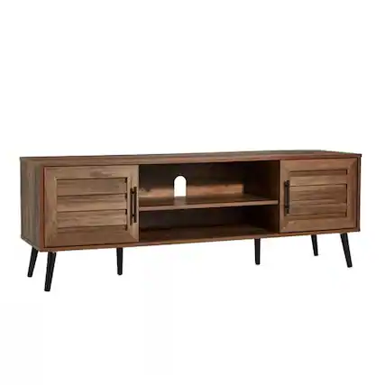 Front. SlickBlue - Sleek Modern TV Stand with Mid-Century Base for 65-Inch TVs - Rustic Wood.