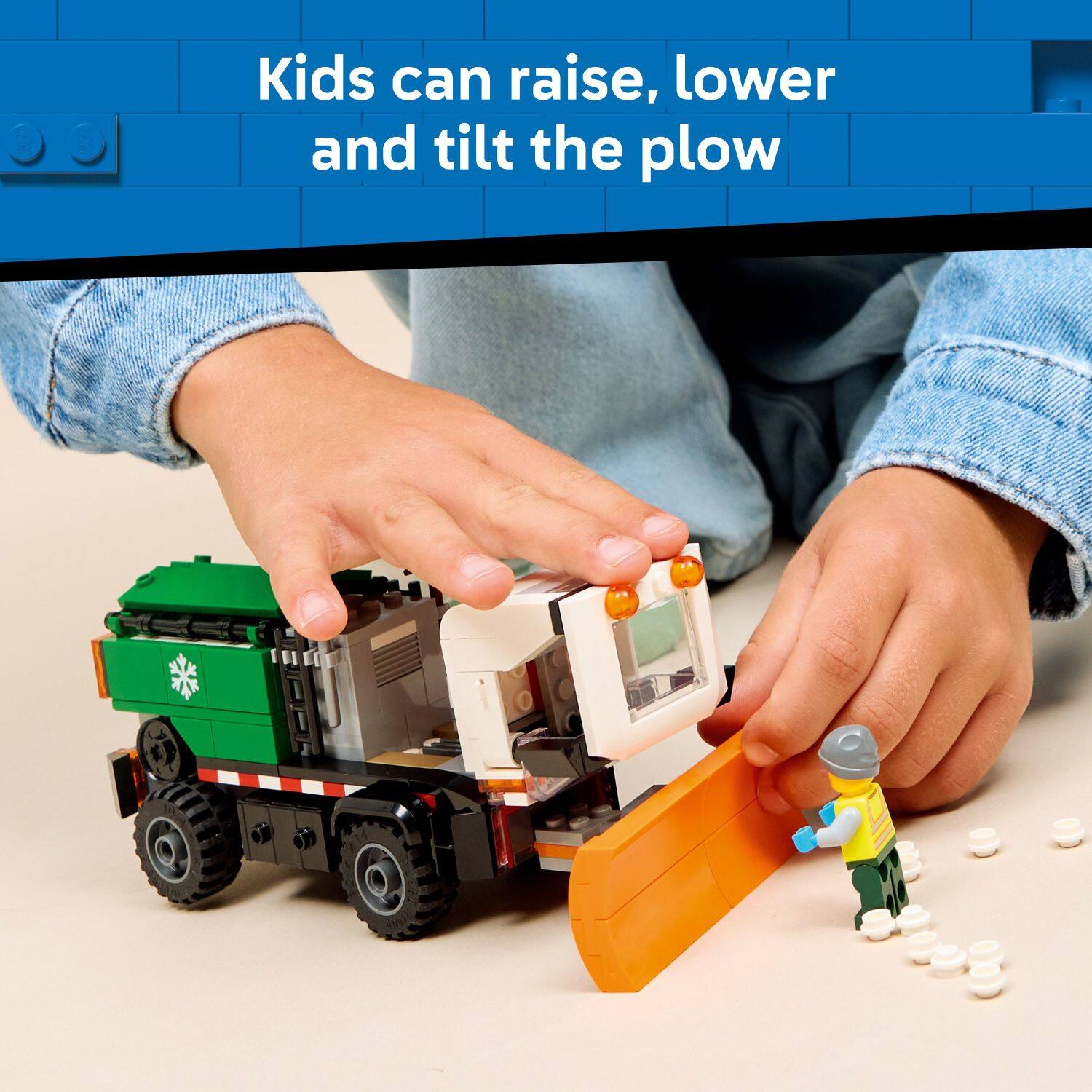Kids can raise, lower and tilt the plow