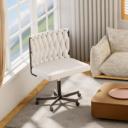 Front. U-HOMY - Oversize Armless Home Office Chair with Wide Seat, Wheels, Adjustable Height & 135° Tilt Back - White.