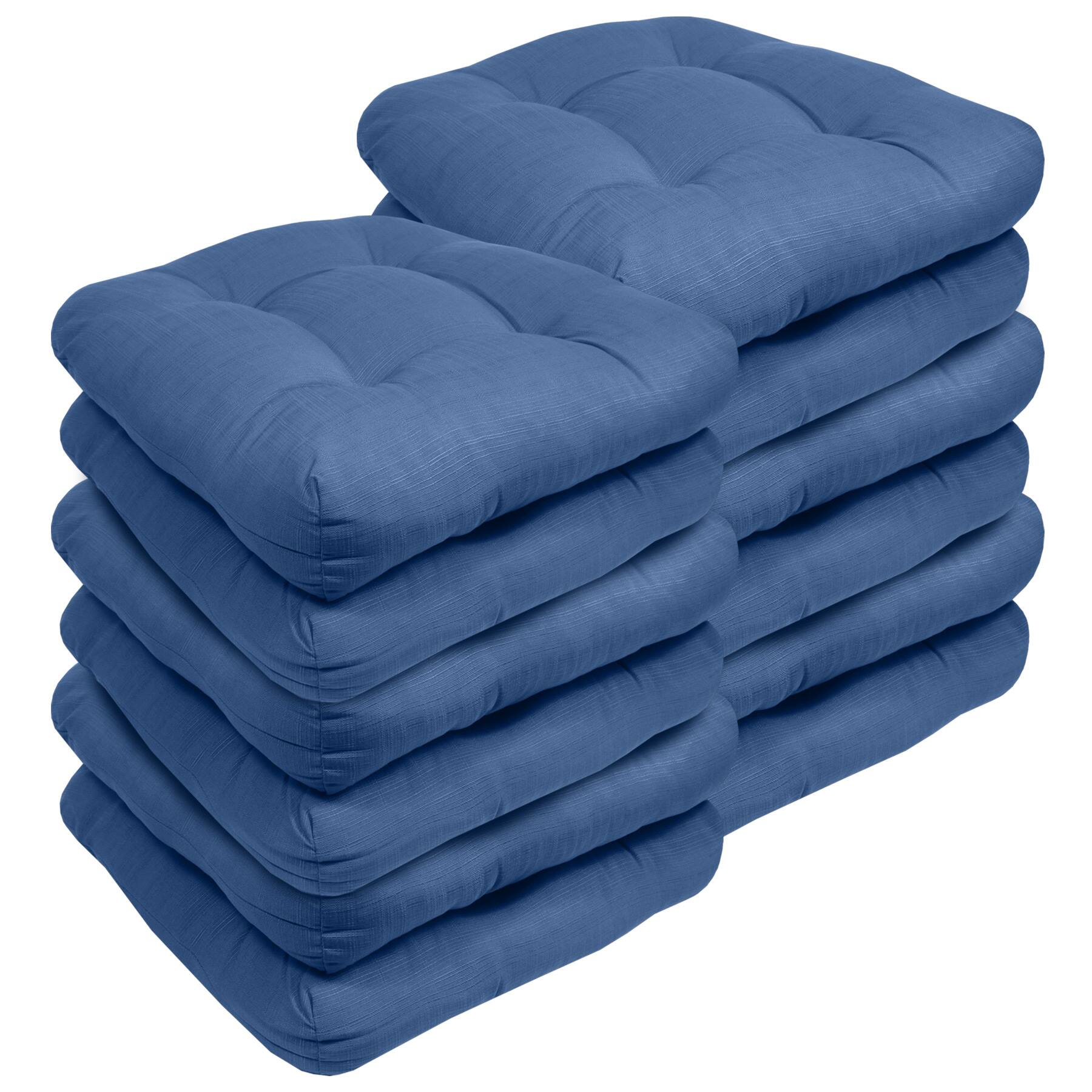Angle. Sweet Home Collection - Patio Cushions Indoor/Outdoor Chair Pads Tufted 19" x 19", 12-Pack - Blue.