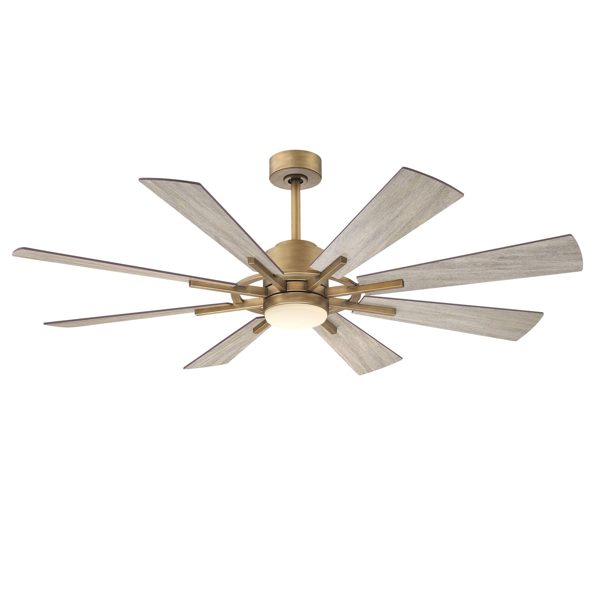 Alt View 8. Parrot Uncle - 60" Windmill 8-Blade Integrated LED Ceiling Fan with Light and Remote Control, DC Reversible Motor - Gold.