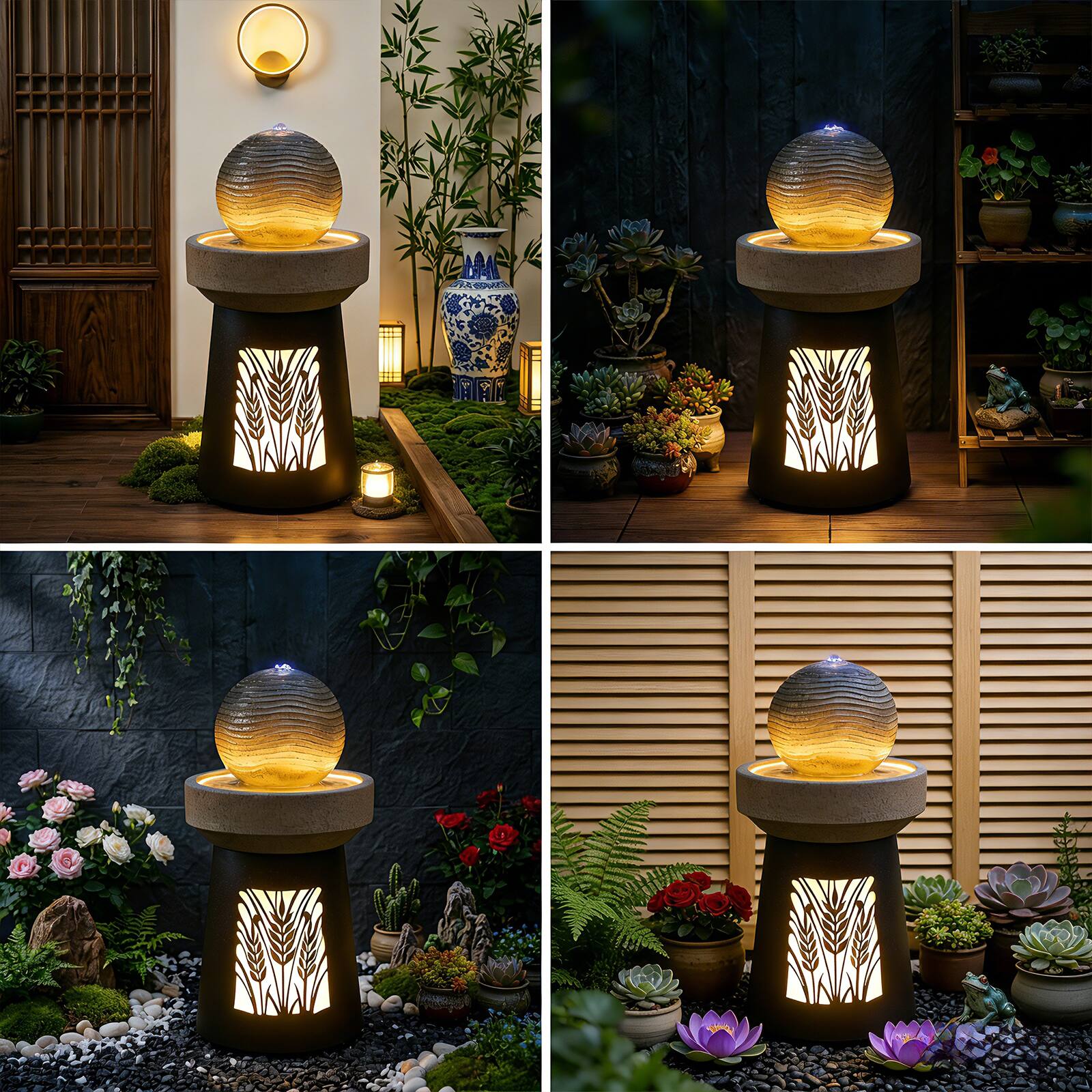 Left. Anysun - Outdoor Garden Lantern Light with Warm LED Leaf Silhouette – Decorative Landscape Lamp for Patio, Yard, Lawn, Deck - Brown.