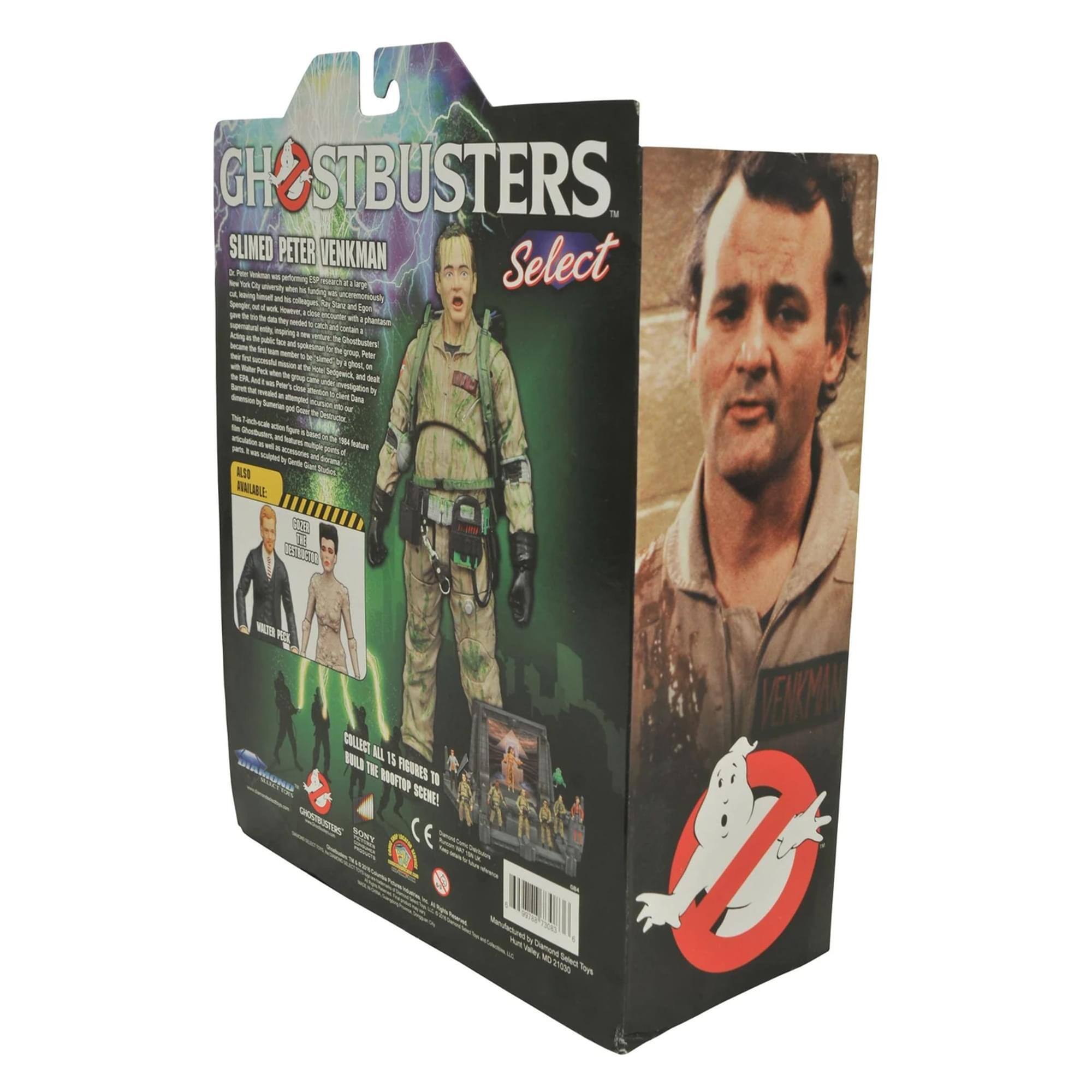 GH STBUSTERS  
SLIMED PETER VENKMAN  
Select  

Collect all 15 figures to build the rooftop scene!  

Also available:  
- Walter Peck  
- Louis Tully  

Venkman  

CE  
© 2016 Sony Pictures Consumer Products  
© 2016 Hasbro  
© 2016 NECA  

Made in China  
Barcode: 759666425122