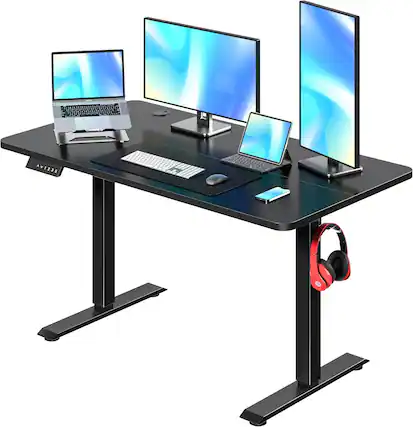 Front. Vecelo - Dual-Motor Electric Standing Desk,Adjustable Height Sit Stand Desk with Memory Presets,55" Ergonomic Home Office Desk - Black.