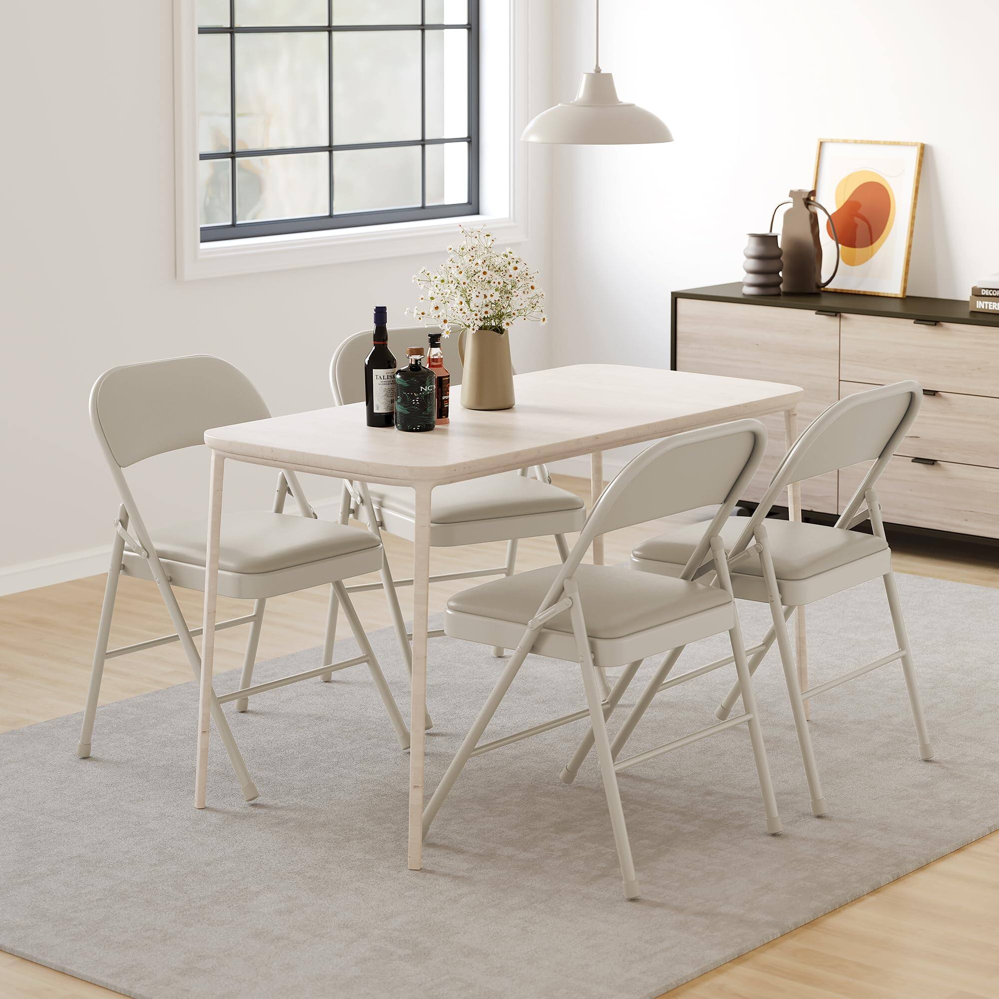 Angle. Acekool - 2 Pack Folding Chairs with Padded Cushions, Padded Foldable Chair Hold Up to 350 Pounds - Beige.