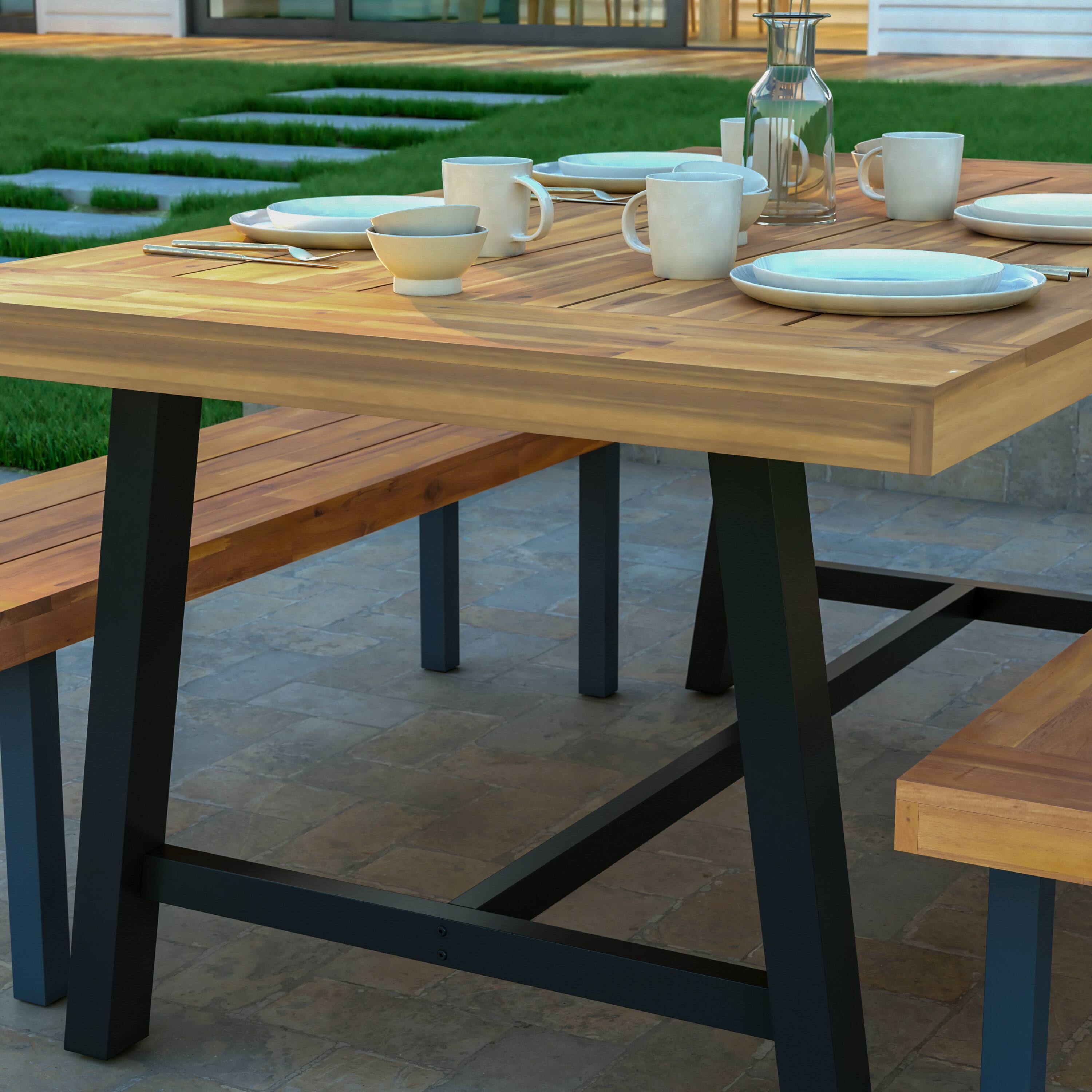 Alt View 3. Emma + Oliver - Whitford Solid Acacia Wood Dining Table with Metal Legs for Indoor and Outdoor Use - Natural Top/Black Frame.