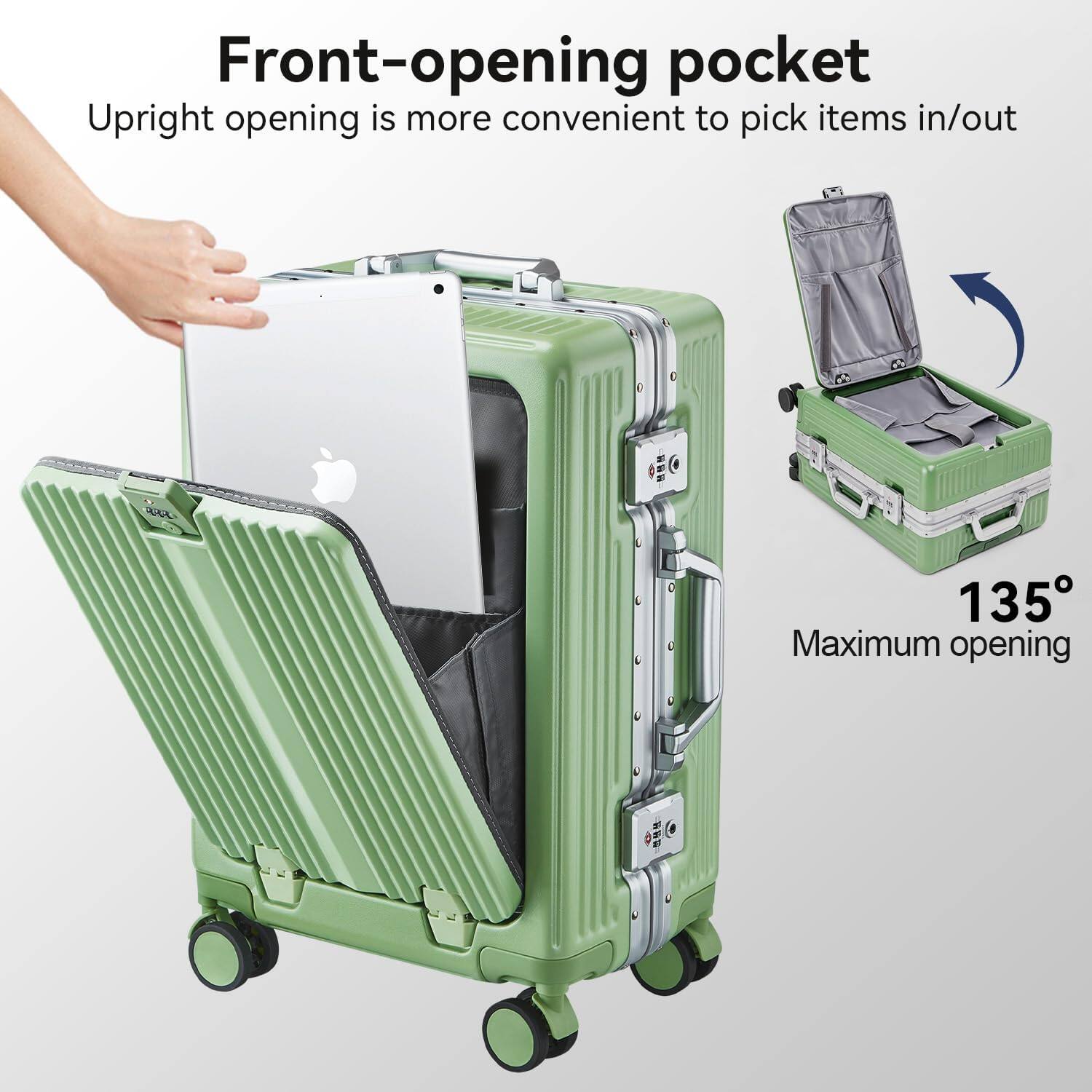 Front-opening pocket  
Upright opening is more convenient to pick items in/out  
135°  
Maximum opening