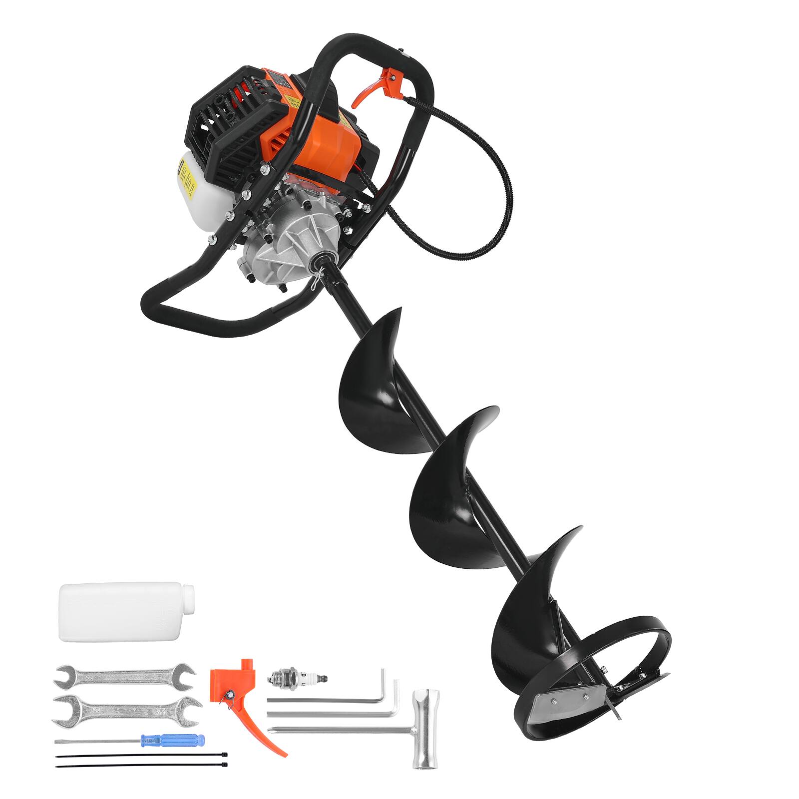 Alt View 5. VEVOR - Gas Powered Ice Auger, 52CC 2-Stroke Ice Fishing Augers with 8" Steel Drill Bit, Cold-Resistant Post Hole Digger - Black.