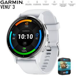 Garmin - Refurbished Excellent - Venu 3 Fitness GPS Smartwatch Silver/Whitestone + 2 Year Extended Warranty Bundle - Silver Stainless Steel|Whitestone - (2023)