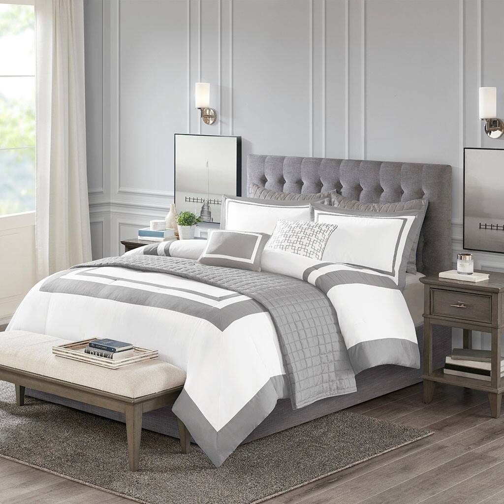 Alt View 1. Gracie Mills - Gracie Mills Isiah 8-Piece Soft Brushed Microfiber Comforter and Quilt Set - Grey.