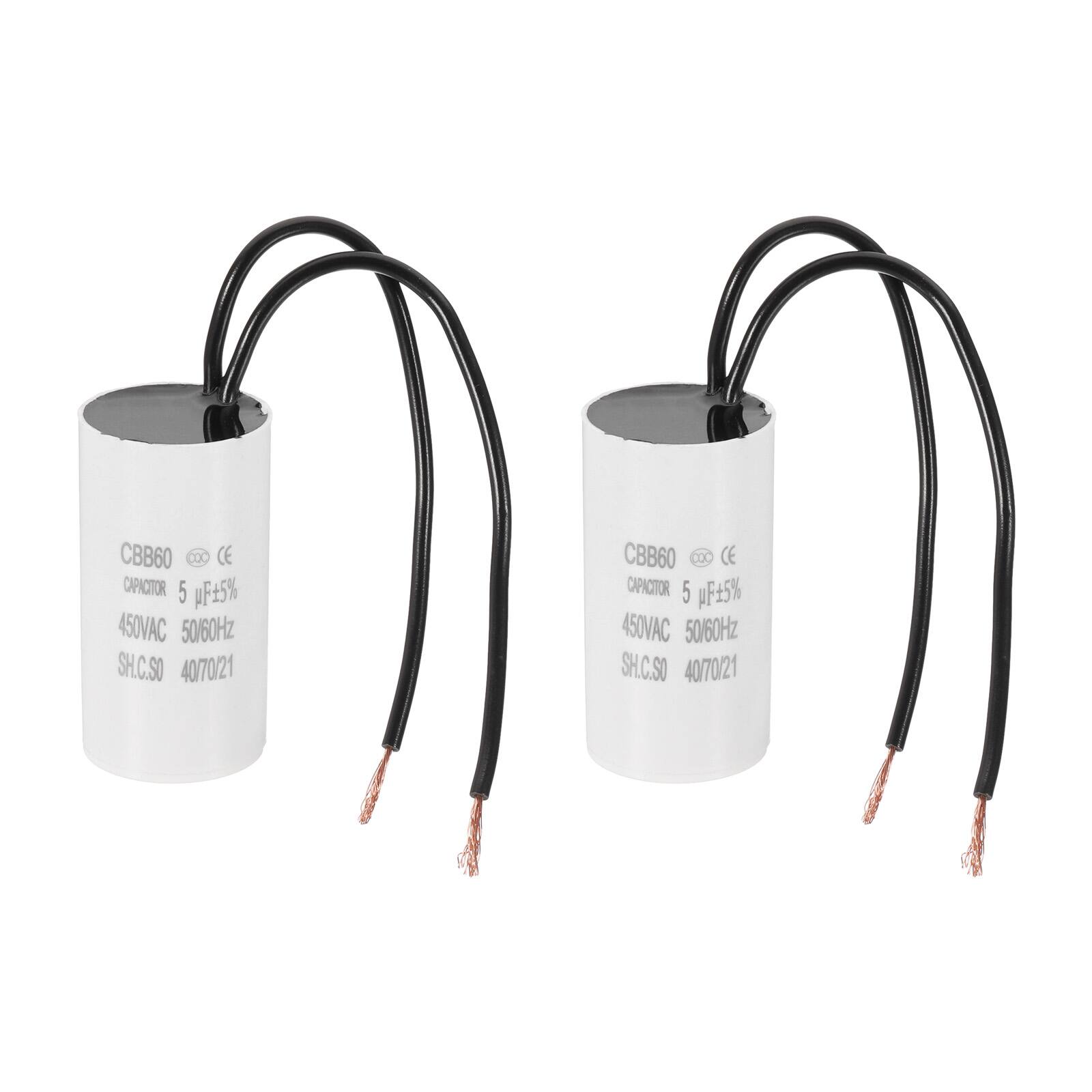 Unique Bargains - 2pcs 5uF CBB60 Running Capacitor, AC 450V 2 Wires 50/60Hz for Refrigerators, Washing Machines, Water Pumps - White price history on PriceWatchPro