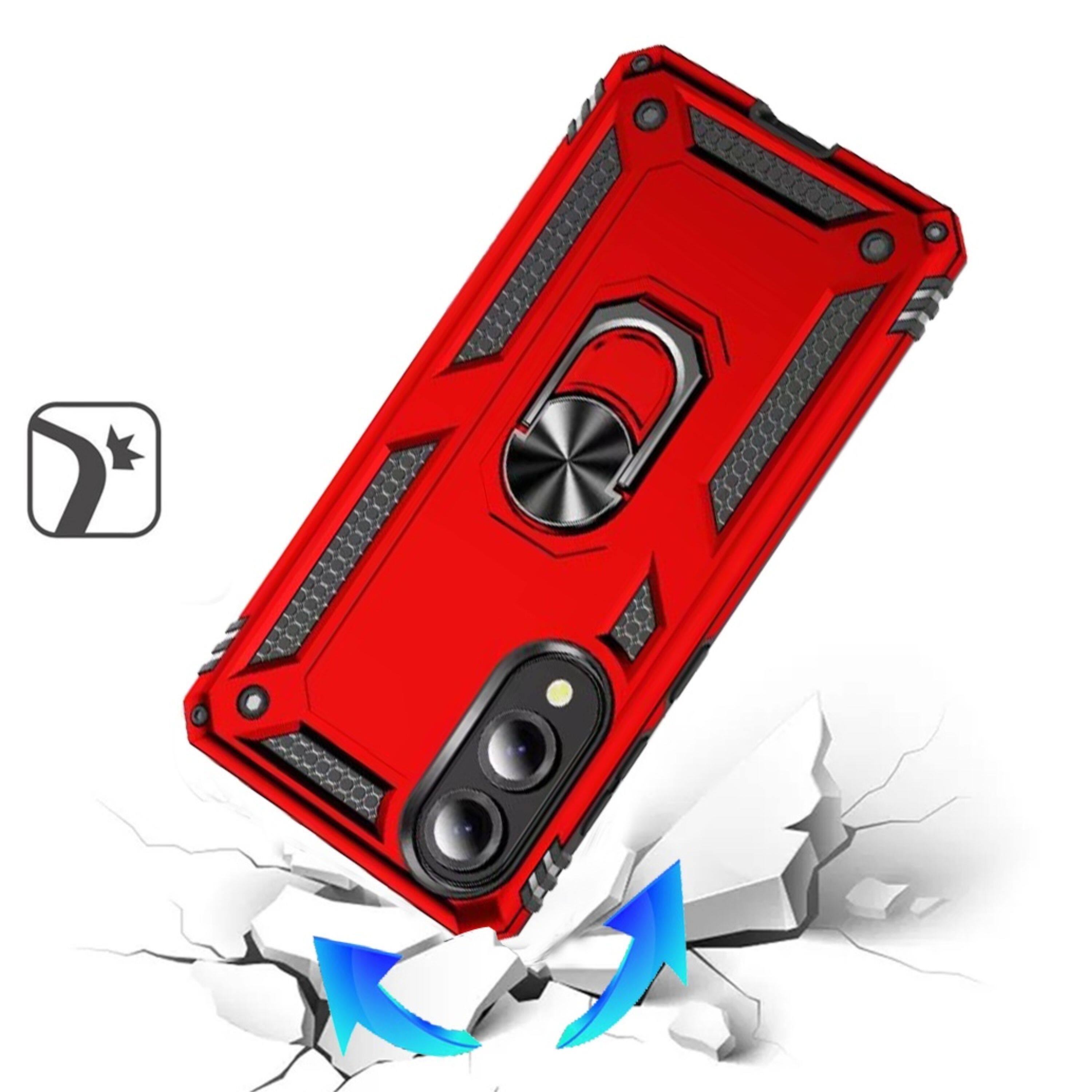 Angle. Kitcheniva - Shockproof Ring Magnetic Kickstand Phone Case With Tempered Glass For Samsung Galaxy S25 Edge Red - Red.