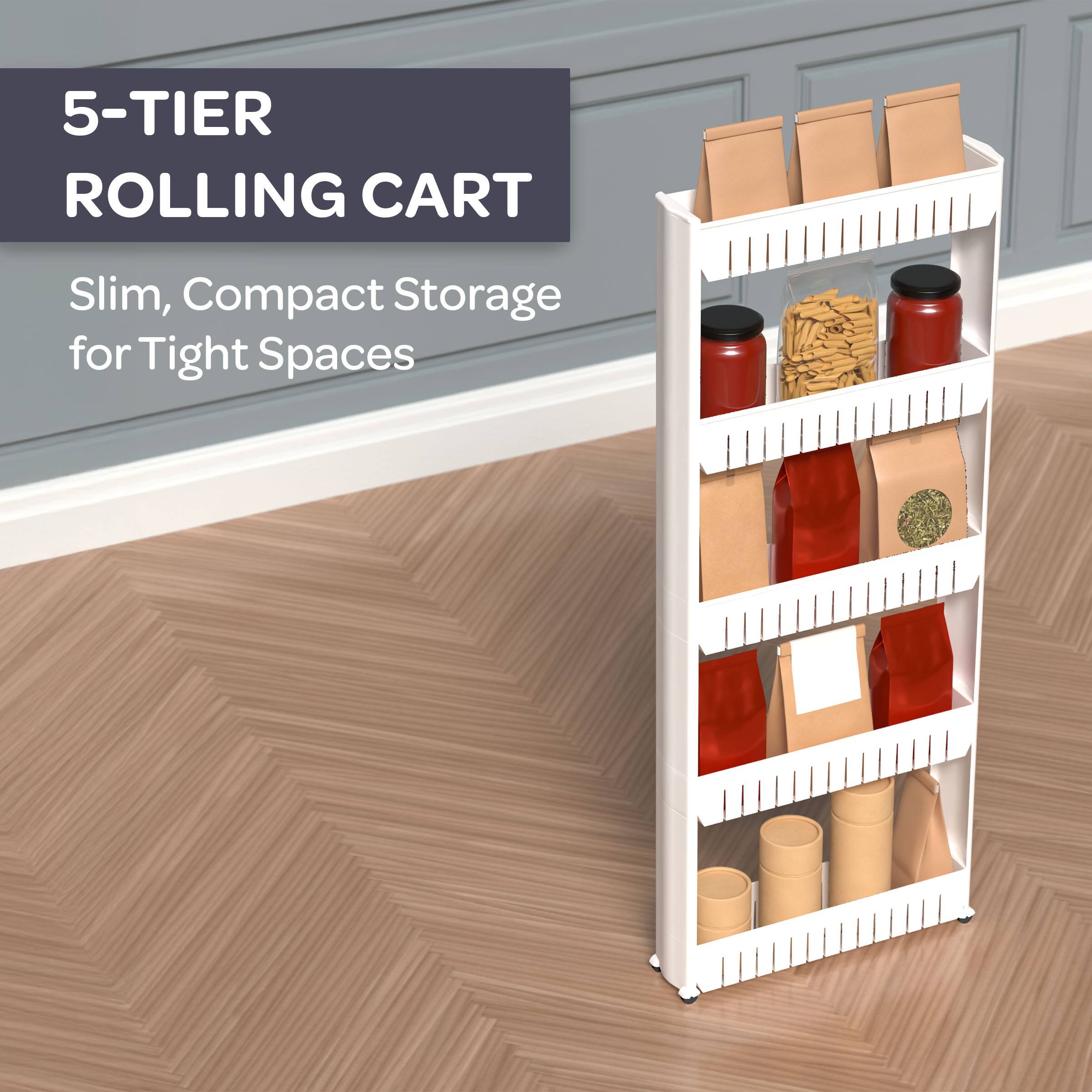 5-TIER ROLLING CART  
Slim, Compact Storage for Tight Spaces