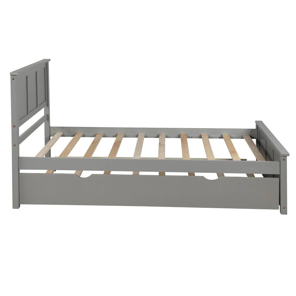 Alt View 1. Loheer - Loheer Twin Platform Bed with Trundle Solid Wood Gray Space Saving Bed - Gray.
