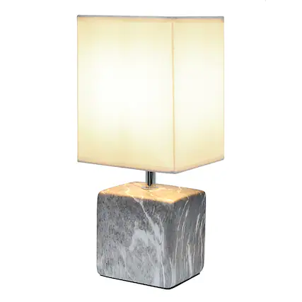 Front. Simple Designs - Petite Marbled Ceramic Table Lamp with Fabric Shade - Black base/White shade.