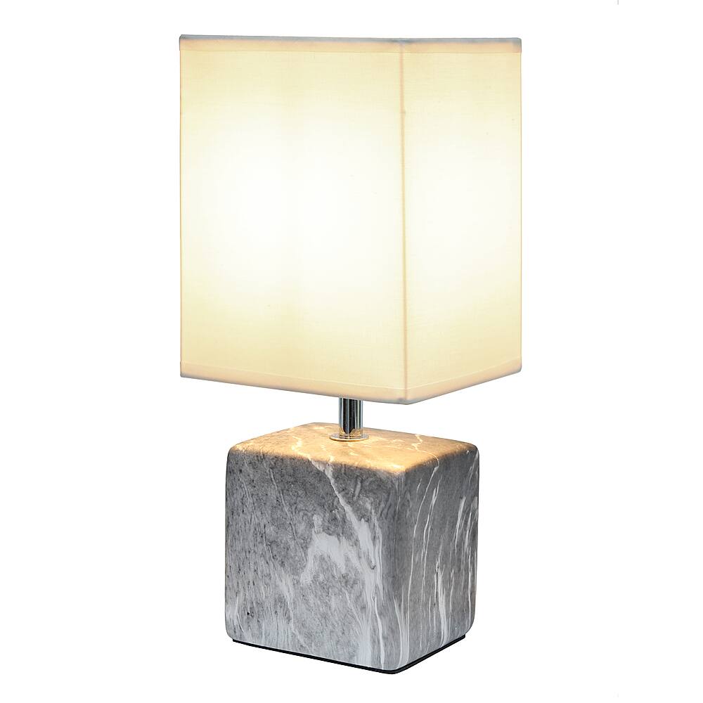 Simple Designs - Petite Marbled Ceramic Table Lamp with Fabric Shade - Black base/White shade