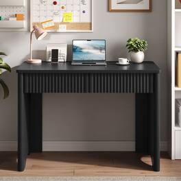 Bestier - 40 inch Compact Office Desk with 2 Drawers Modern Fluted Home Office Desk for Small Spaces and Apartments - Black Grained
