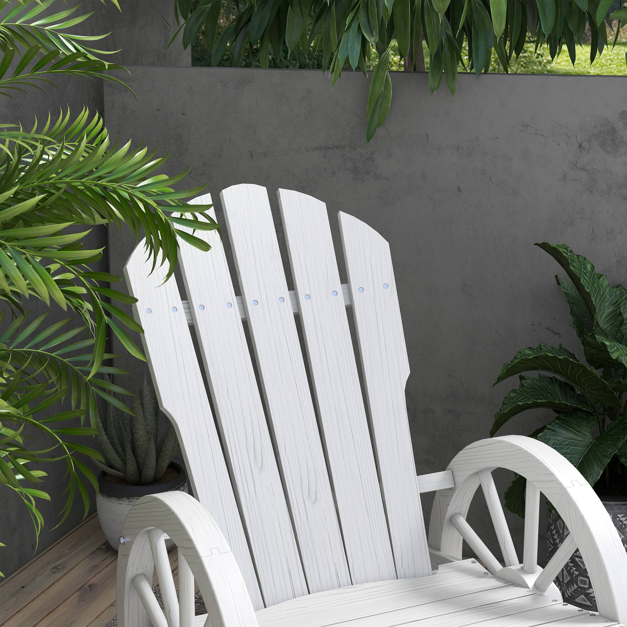 Alt View 5. Outsunny - Wooden Rocking Chair, Adirondack Rocker Chair w/ Slatted Design and Oversized Back, Outdoor Rocking Chair - White.