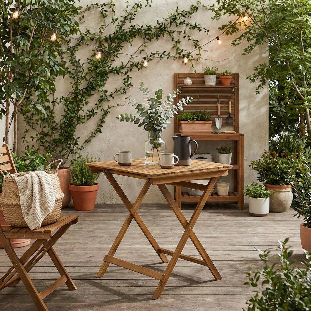 Alt View 3. Outdoor Escape - 3-Piece Outdoor Dining Set Wood Patio Table with 2 Chairs - Natural Oil.