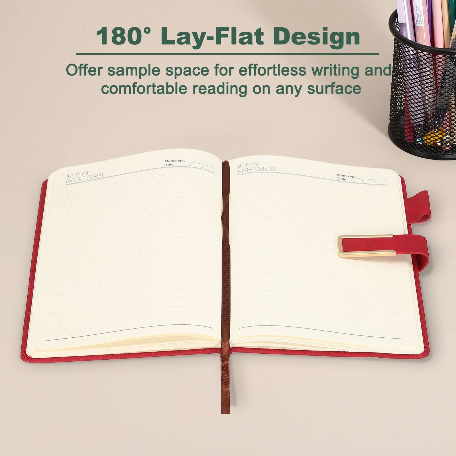 180° Lay-Flat Design  
Offer sample space for effortless writing and comfortable reading on any surface