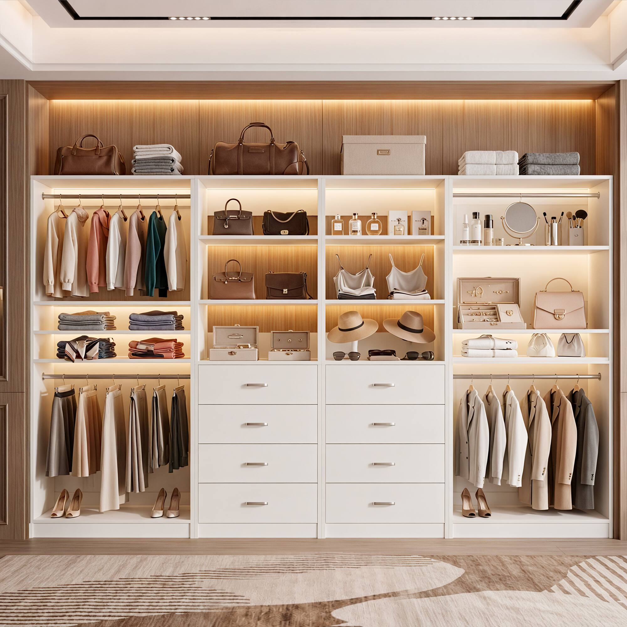 Alt View 3. Aheaplus - 57.3'' W 2-Piece Closet Organizer System with Drawers and Hanging Rods - White.
