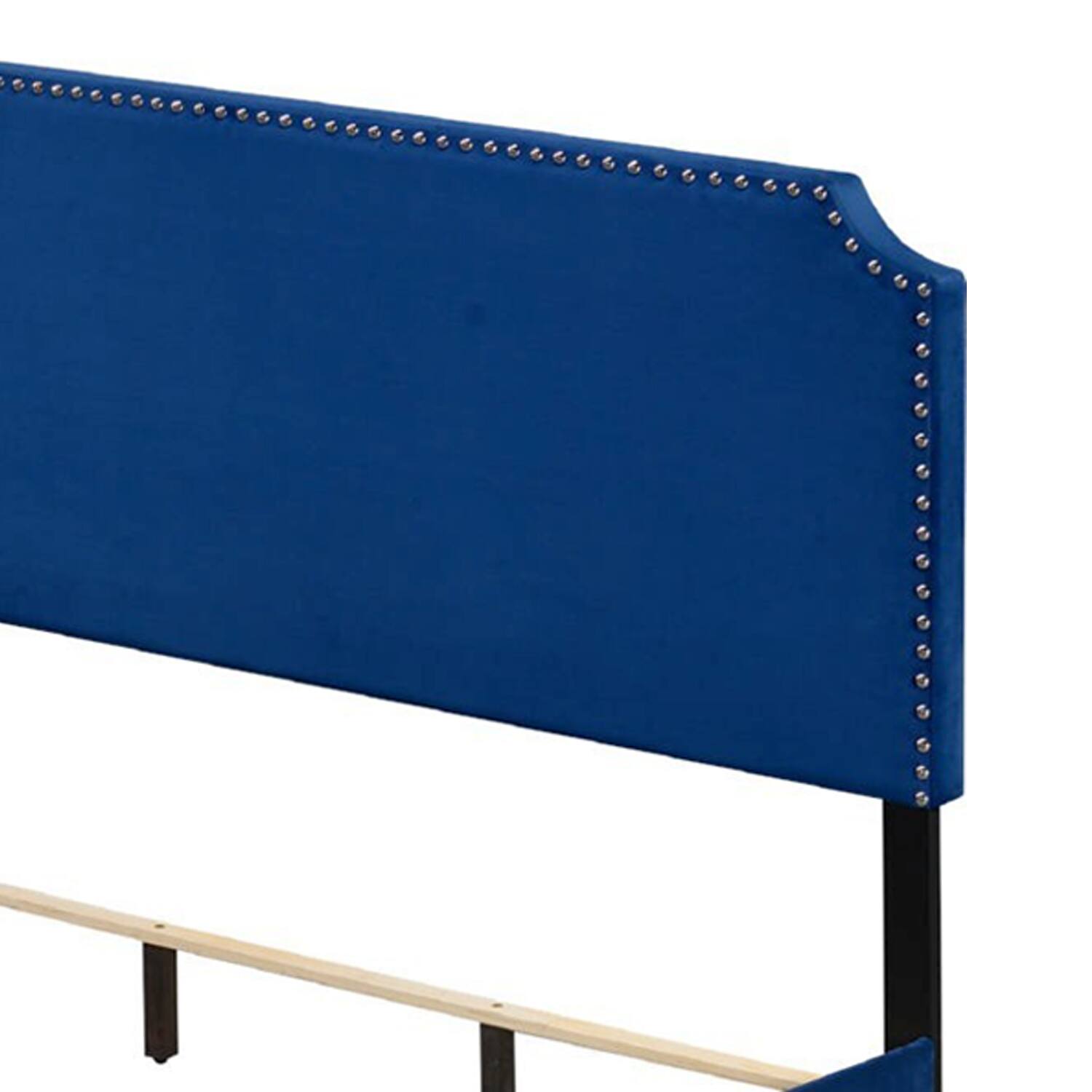 Alt View 2. Manhattan Lane - Queen Bed with Platform Style and Nailhead Trim - Blue.