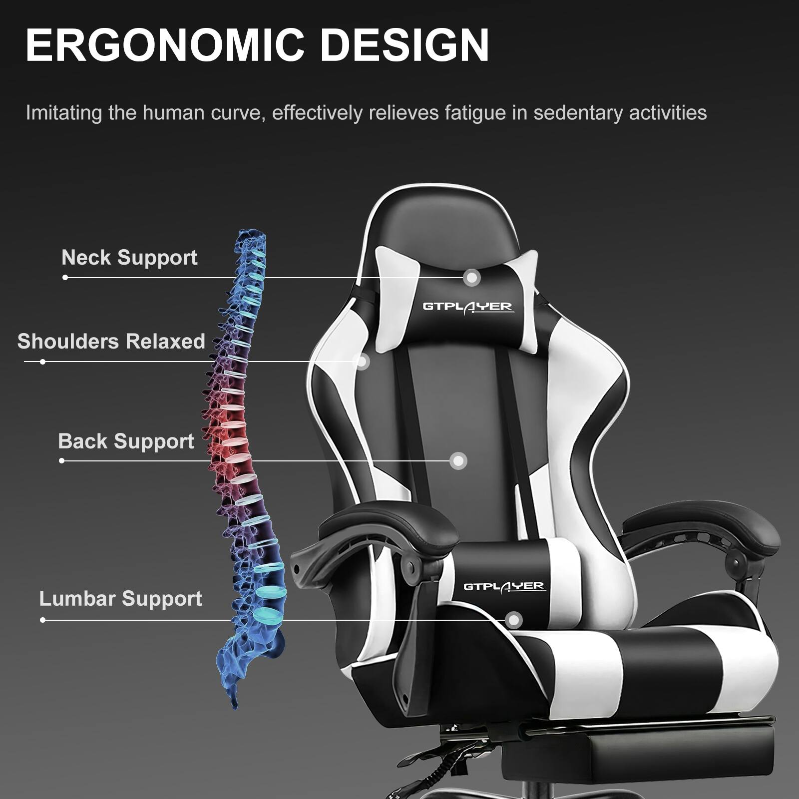 GTPlayer Gaming Chair Faux Leather Height Adjustable Computer Chair ...