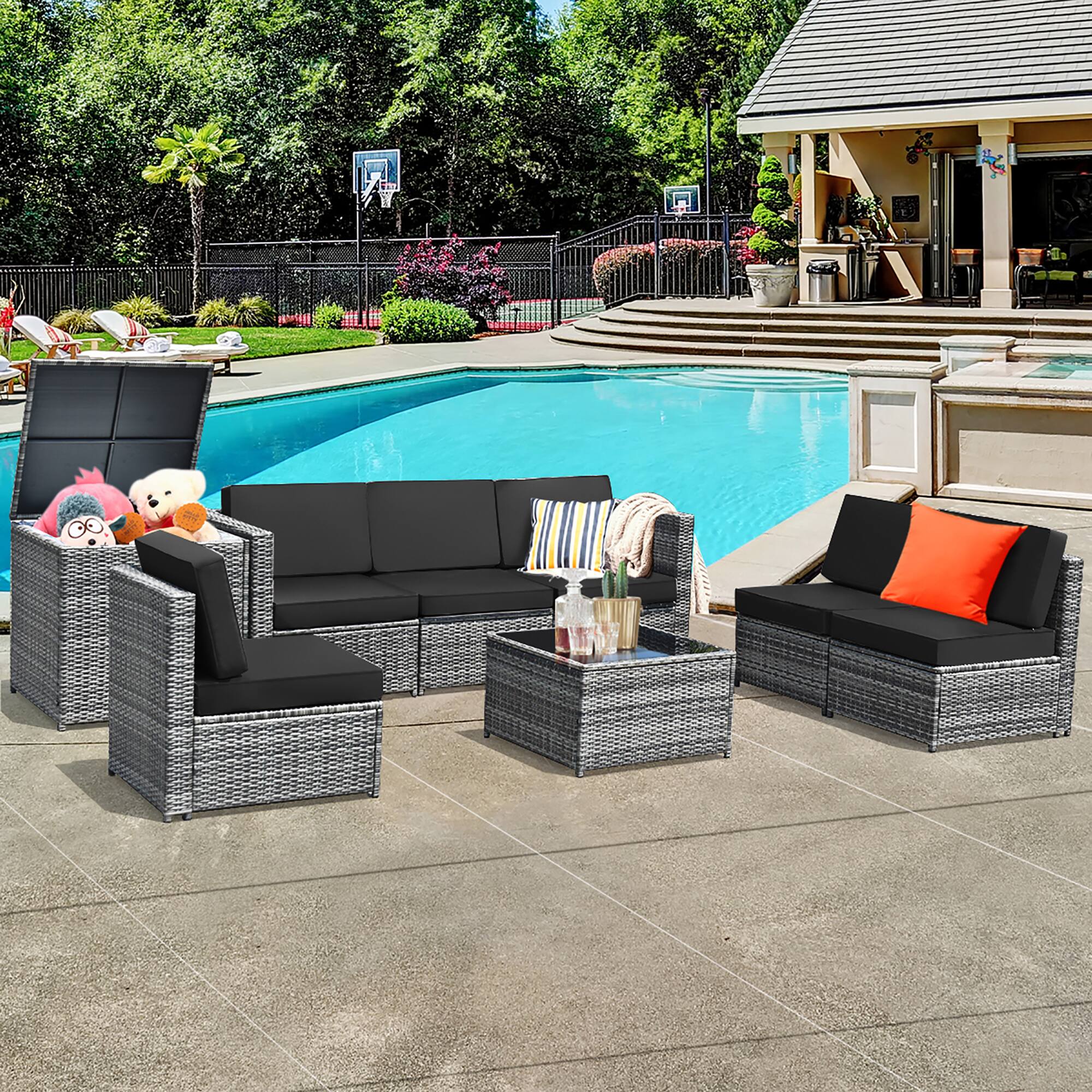 Alt View 8. Costway - 8 PCS Wicker Sofa Rattan Sectional  Furniture Set Patio Furniture w/ Storage Table - Black.
