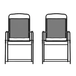 Emma + Oliver - Munroe Set of 2 Textilene Folding Sling Style Patio Chairs with Armrests - Black