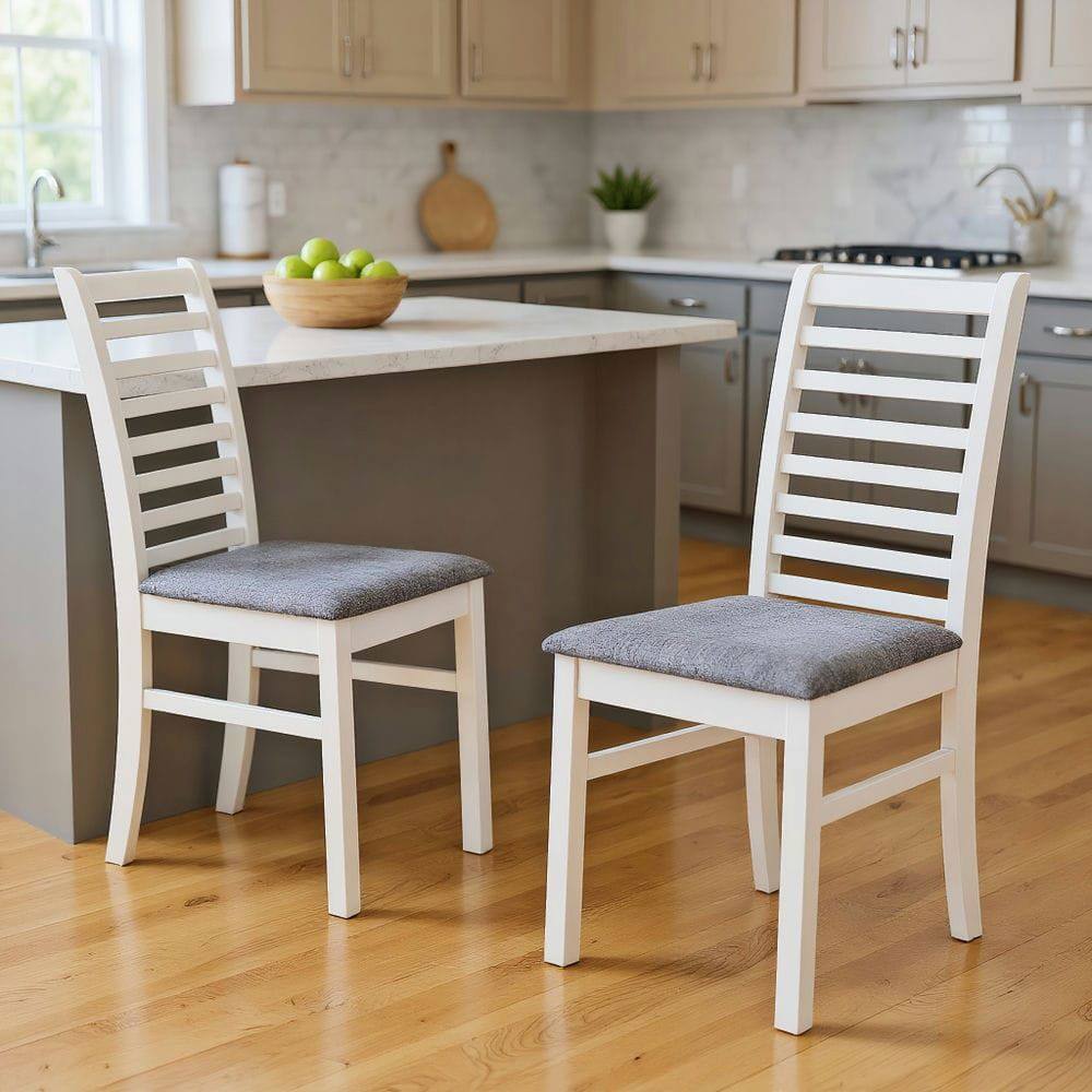 Kadyn - Set of 2 Wooden Dining Chairs with Rubberwood Legs for Living Room, White and - Gray