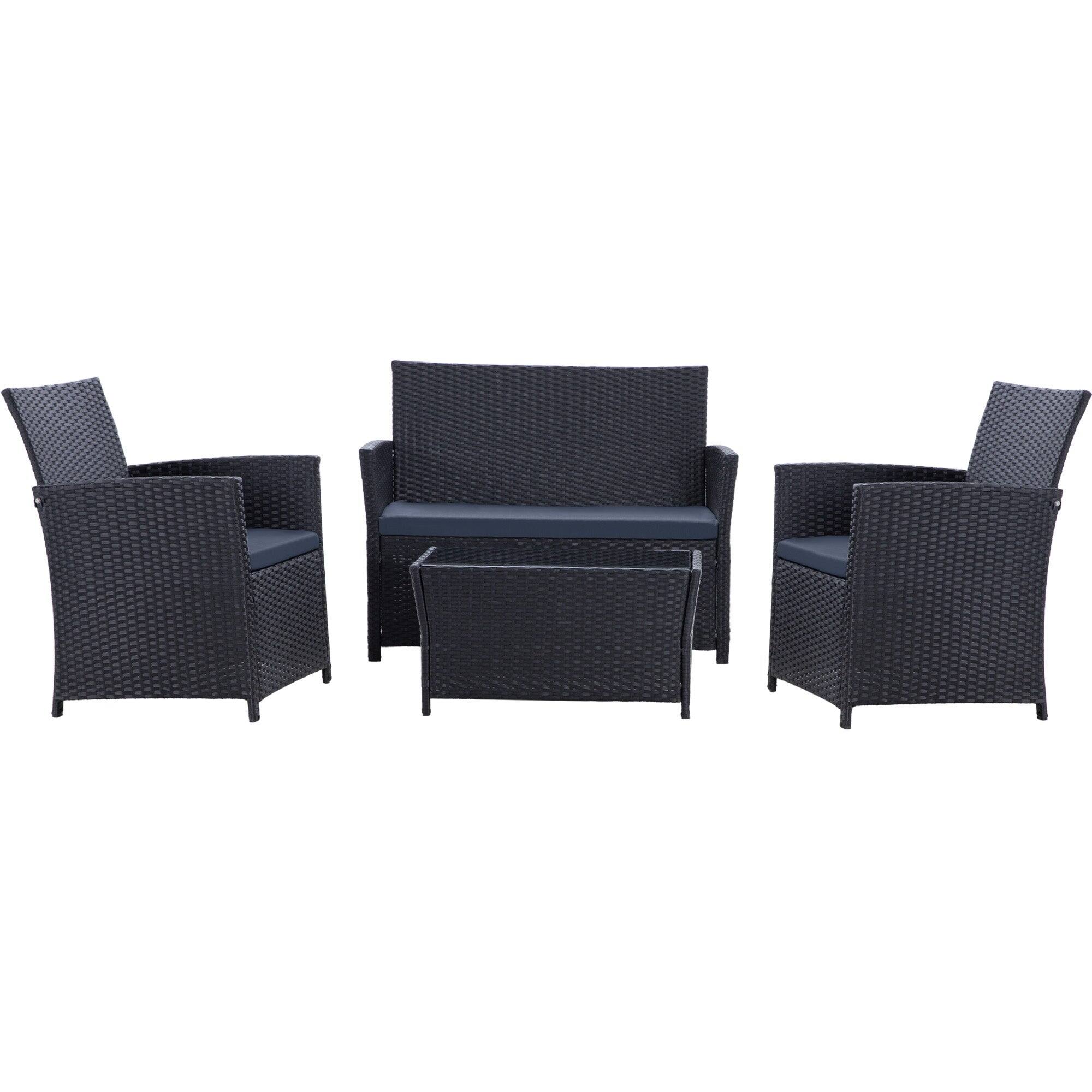 Boyel Living - Blue 4-Piece Set Outdoor Patio Sofa with 4-piece sofa set with coffee table - Black