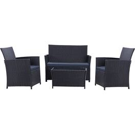 Boyel Living - Blue 4-Piece Set Outdoor Patio Sofa with 4-piece sofa set with coffee table - Black