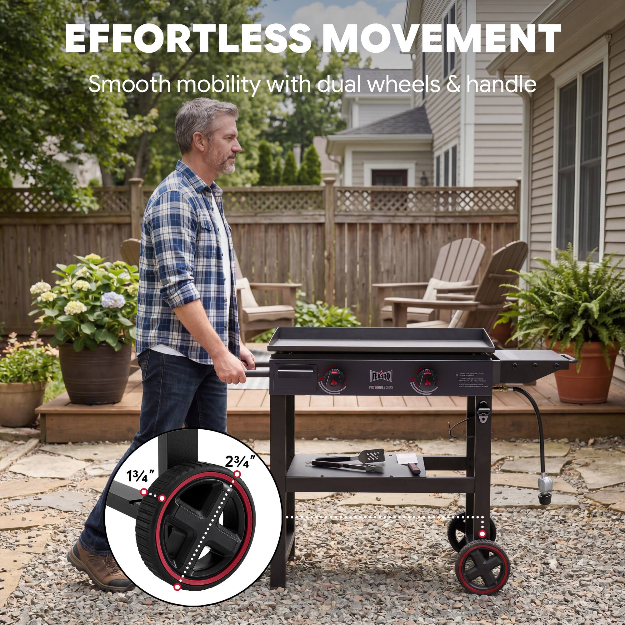 EFFORTLESS MOVEMENT  
Smooth mobility with dual wheels & handle  

FEASTO - i 2 +  
13/4" 23/4"