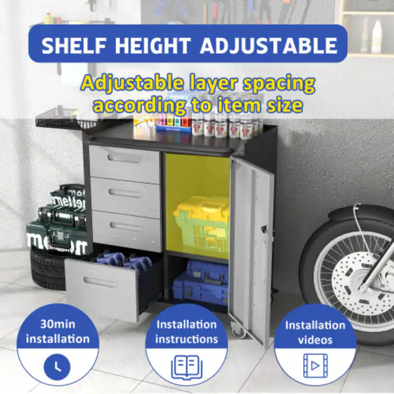 SHELF HEIGHT ADJUSTABLE  
Adjustable layer spacing according to item size  

30min installation  
Installation instructions  
Installation videos