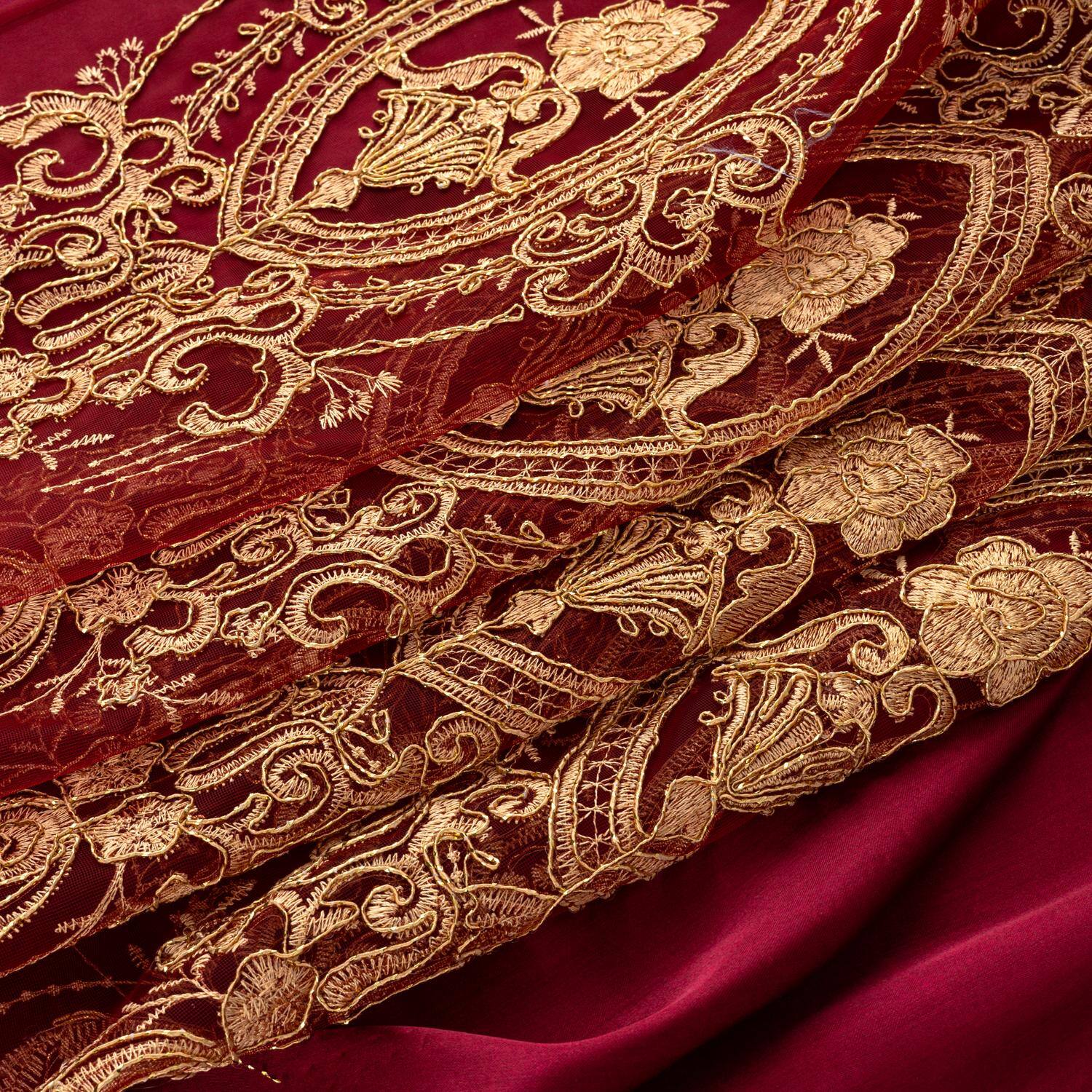 Left. RT Designers Collection - RT Designers Collection Daisy Embroidery Grommet Curtain Panel With Attached Valance 54" x 84" Brgundy/Gold - Burgundy.