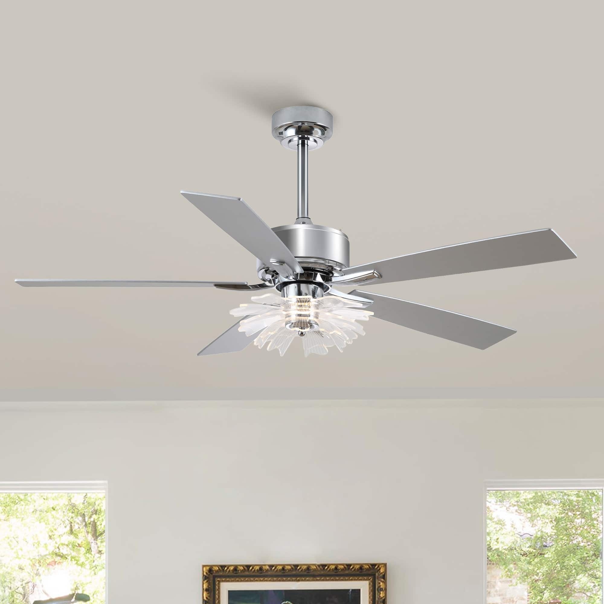 Parrot Uncle - 52"Modern LED Ceiling Fan with Remote and Light Guide Plate Design - Chrome