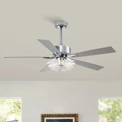 Front. Parrot Uncle - 52"Modern Chrome LED Ceiling Fan with Remote and Light Guide Plate Design - Chrome.